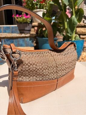 Coach Tan Signature Canvas and Leather Shoulder Bag